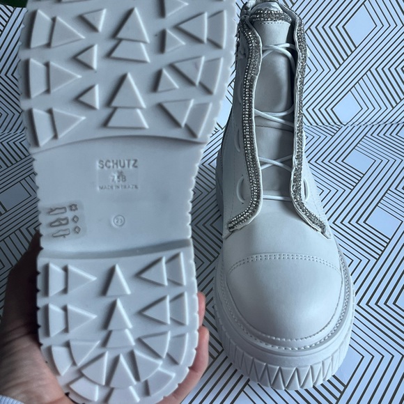 NEW Schutz Amirah Leather Crystal Embellished Lace Up Platform Boots - Picture 7 of 7